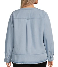 Westbound Plus Size Woven 3/4 Roll-Tab Sleeve Henley Top