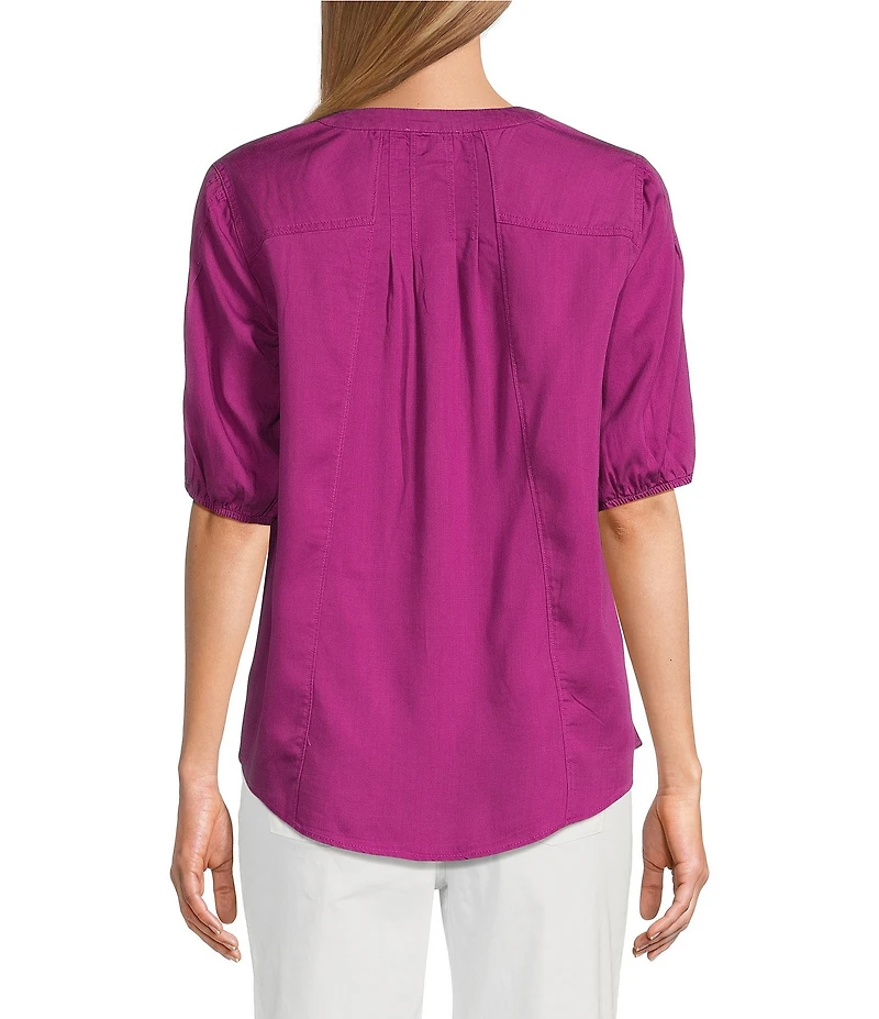 Westbound Pocket Front 3/4 Puff Sleeve Henley Top