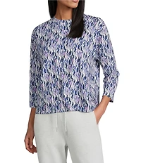 Westbound Printed Crew neck 3/4 Sleeve Pleated Side Tuck Hem Top