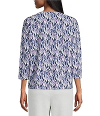 Westbound Printed Crew neck 3/4 Sleeve Pleated Side Tuck Hem Top