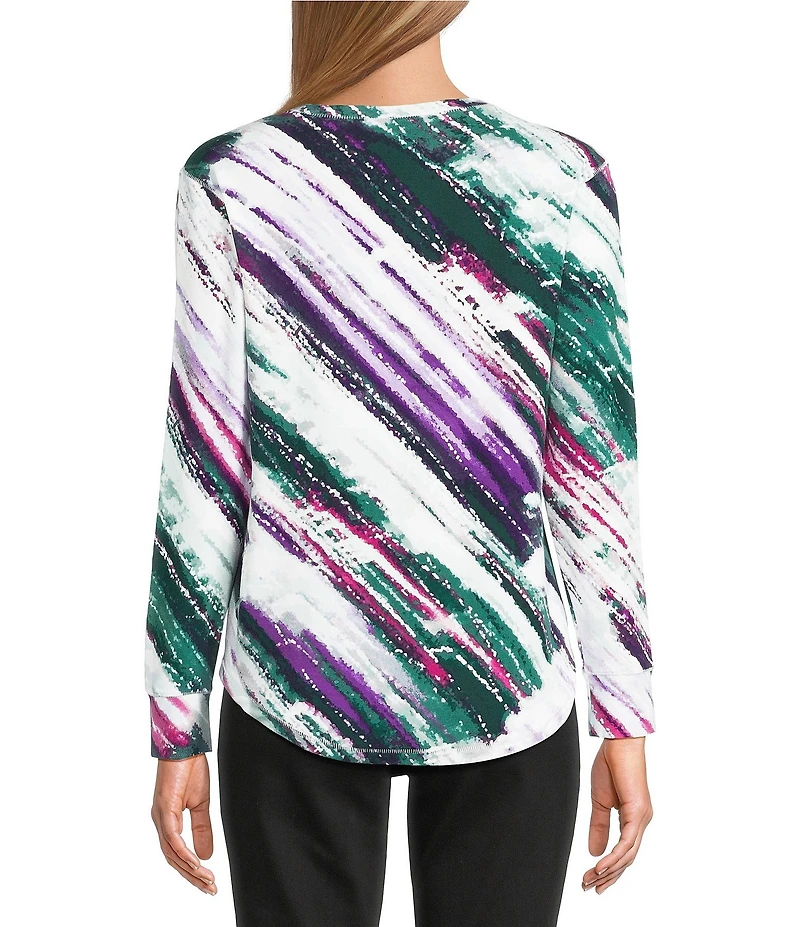 Westbound Purple Multi Bias Beam Long Sleeve Crew Neck Pullover