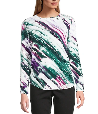 Westbound Purple Multi Bias Beam Long Sleeve Crew Neck Pullover