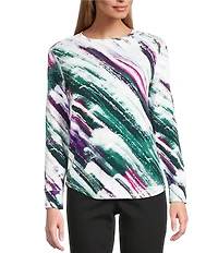 Westbound Purple Multi Bias Beam Long Sleeve Crew Neck Pullover