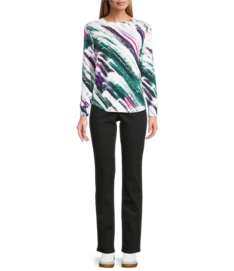 Westbound Purple Multi Bias Beam Long Sleeve Crew Neck Pullover