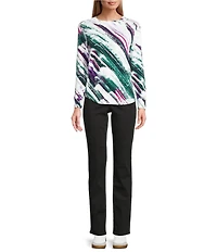 Westbound Purple Multi Bias Beam Long Sleeve Crew Neck Pullover