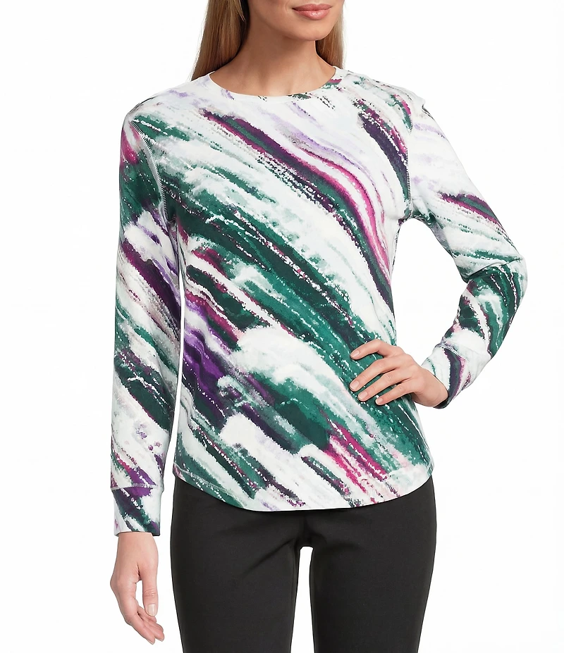 Westbound Purple Multi Bias Beam Long Sleeve Crew Neck Pullover