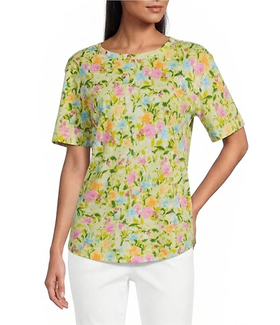 Westbound Rain Floral Short Sleeve Crew Neck Top