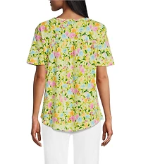 Westbound Rain Floral Short Sleeve Crew Neck Top