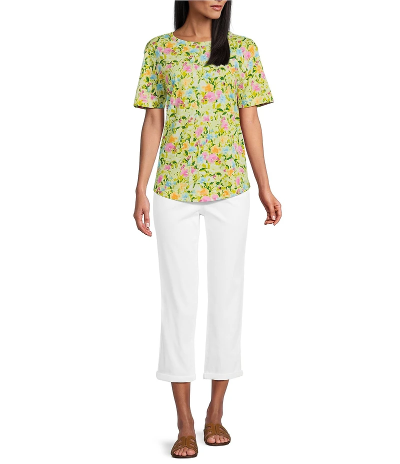 Westbound Rain Floral Short Sleeve Crew Neck Top