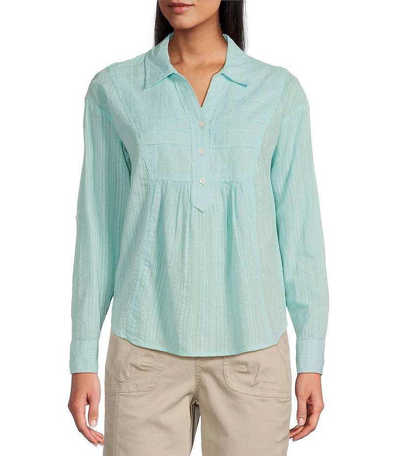 Westbound Roll Tab 3/4 Sleeve Point Collar Henley Top