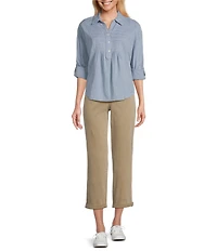 Westbound Roll Tab 3/4 Sleeve Point Collar Henley Top