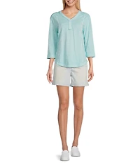 Westbound Rolled 3/4 Sleeve Faux Henley Top