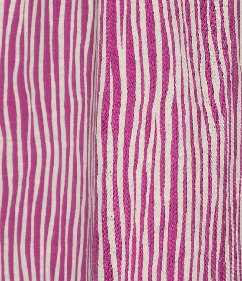 Westbound Stripe Print Rolled 3/4 Sleeve Faux Henley Top