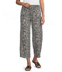 Westbound Scroll Linen Blend Pull-On Flat Front Crop Pants