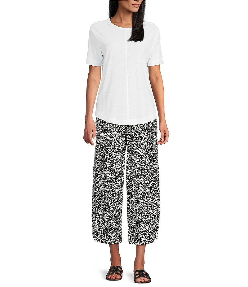 Westbound Scroll Linen Blend Pull-On Flat Front Crop Pants