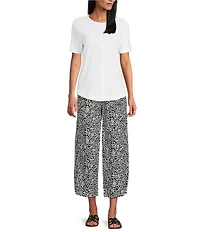 Westbound Scroll Linen Blend Pull-On Flat Front Crop Pants