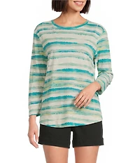 Westbound Seagrass Stripe 3/4 Sleeve Knit Crew Neck Top