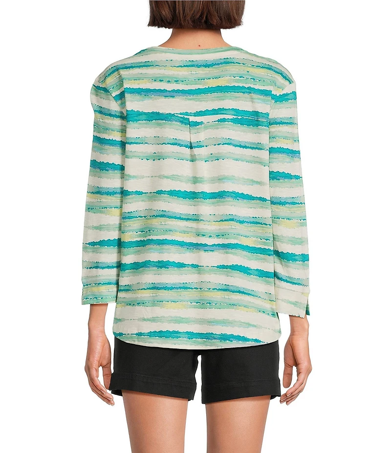 Westbound Seagrass Stripe 3/4 Sleeve Knit Crew Neck Top