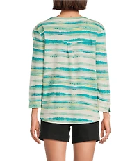 Westbound Seagrass Stripe 3/4 Sleeve Knit Crew Neck Top