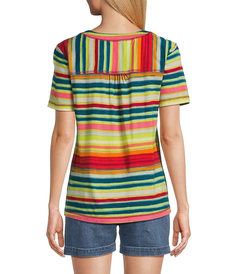 Westbound Shimmering Stripe Short Sleeve V-Neck Top
