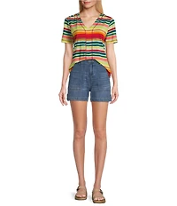 Westbound Shimmering Stripe Short Sleeve V-Neck Top
