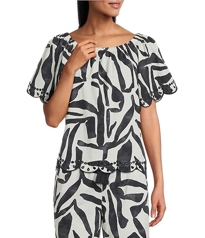 Westbound Short Sleeve Boat Neck Scallop Hem Coordinating Top