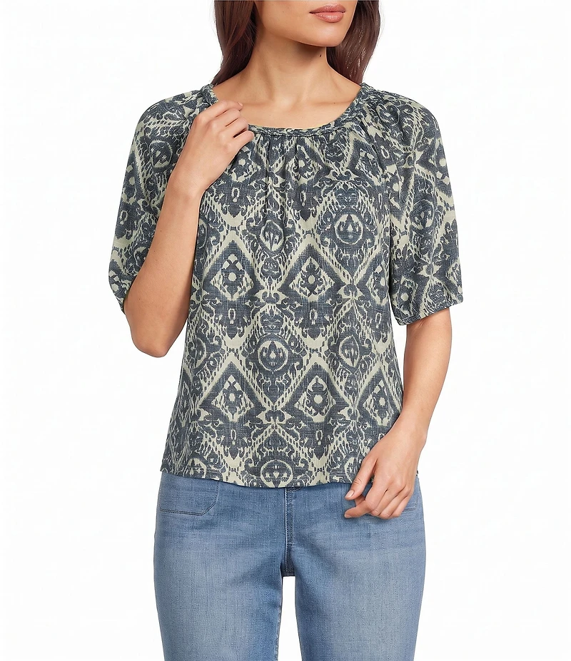 Westbound Tile Print Short Sleeve Crew Neck Knit Top
