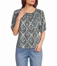 Westbound Tile Print Short Sleeve Crew Neck Knit Top