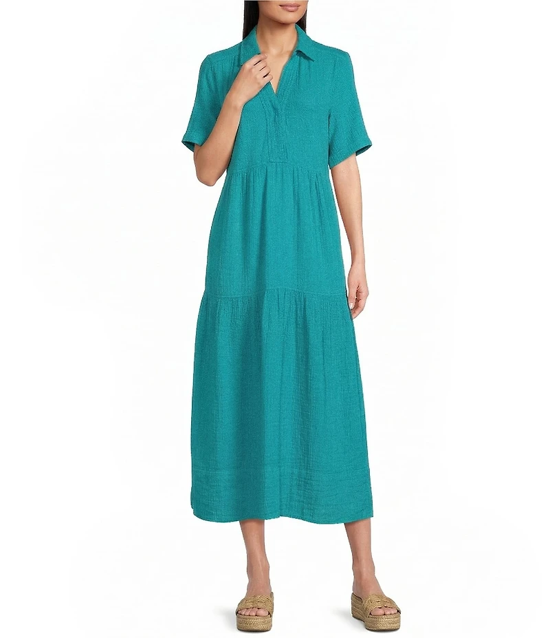 Westbound Short Sleeve V-Neck A-Line Midi Dress