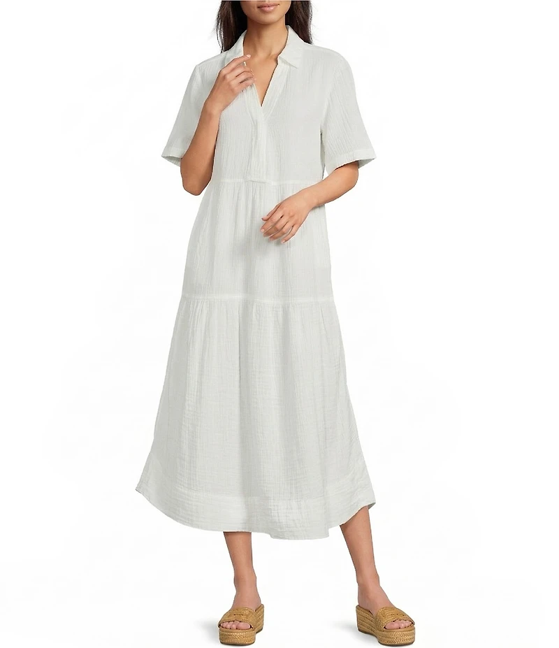 Westbound Short Sleeve V-Neck A-Line Midi Dress