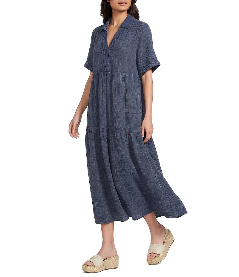 Westbound Short Sleeve V-Neck A-Line Midi Dress