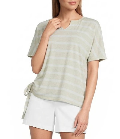 Westbound Short Sleeve V-Neck Side Tie Top