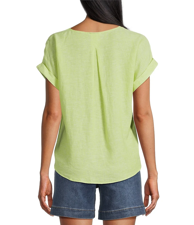 Westbound Short Linen Blend Sleeve V-Neck Tie Front Top
