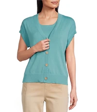 Westbound Short Sleeve Y-Neck Button Front Cardigan