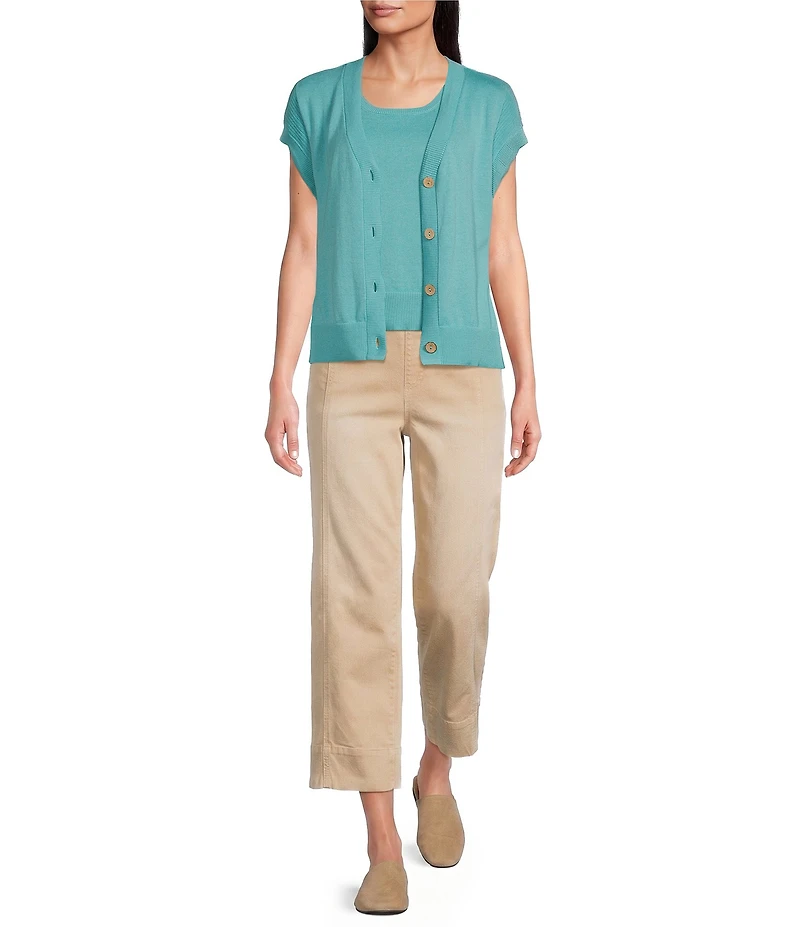 Westbound Short Sleeve Y-Neck Button Front Cardigan