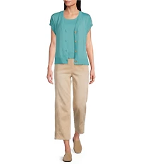 Westbound Short Sleeve Y-Neck Button Front Cardigan