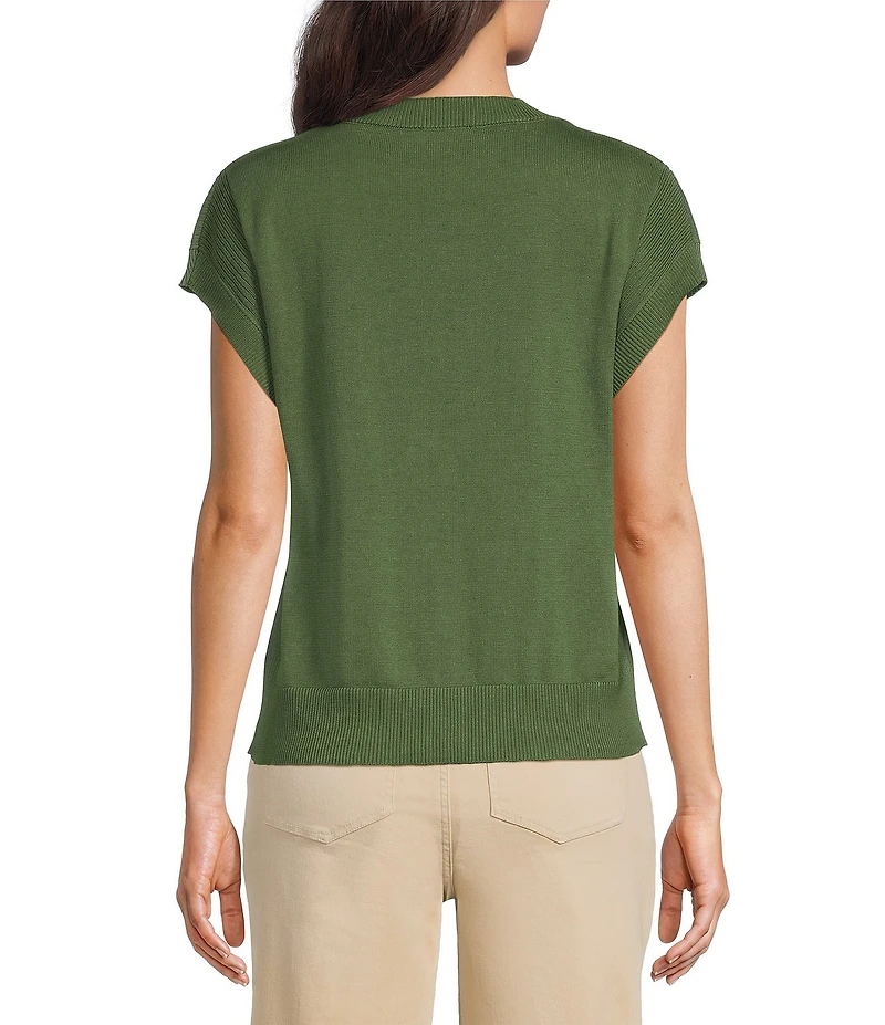 Westbound Short Sleeve Y-Neck Button Front Cardigan