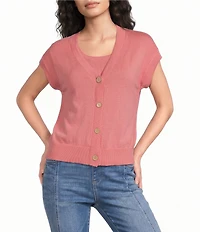 Westbound Short Sleeve Y-Neck Button Front Cardigan