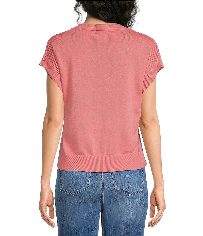 Westbound Short Sleeve Y-Neck Button Front Cardigan