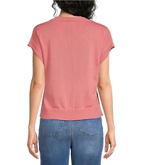 Westbound Short Sleeve Y-Neck Button Front Cardigan