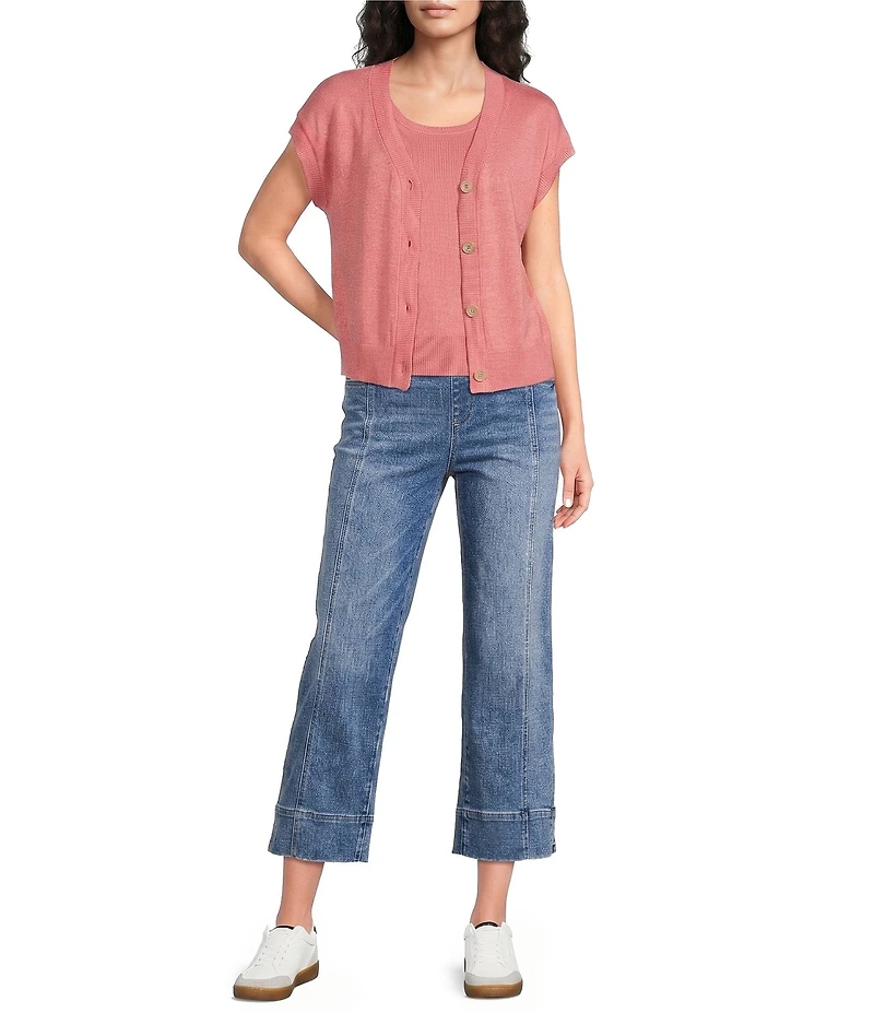 Westbound Short Sleeve Y-Neck Button Front Cardigan