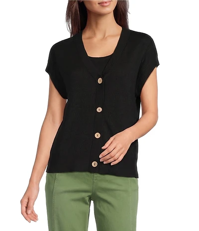 Westbound Short Sleeve Y-Neck Button Front Cardigan