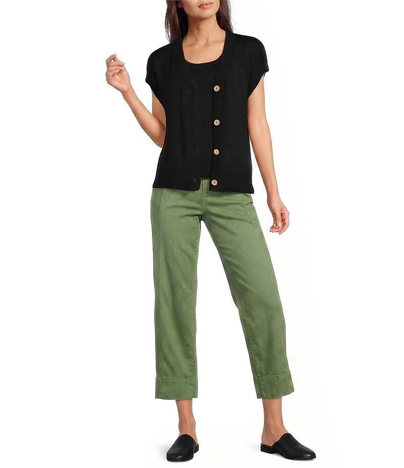 Westbound Short Sleeve Y-Neck Button Front Cardigan
