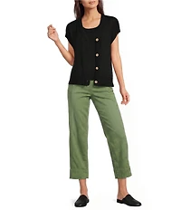 Westbound Short Sleeve Y-Neck Button Front Cardigan