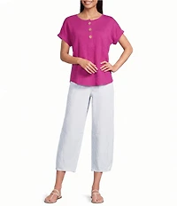 Westbound Short Sleeve Y-Neck Henley Top