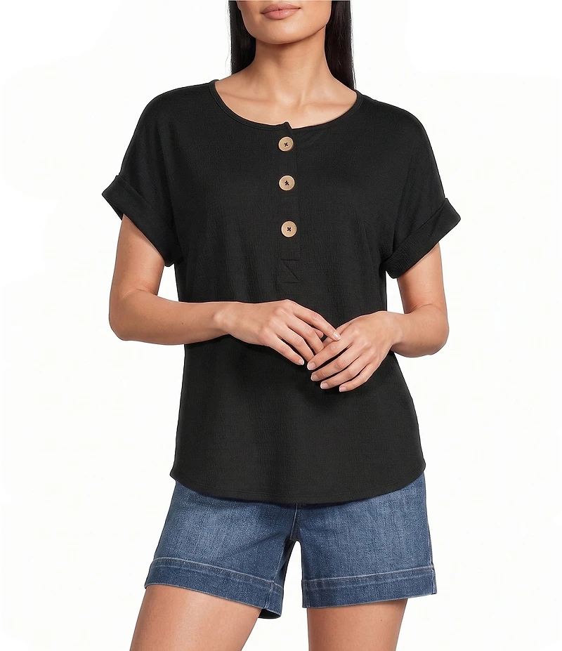 Westbound Short Sleeve Y-Neck Henley Top