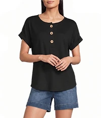 Westbound Short Sleeve Y-Neck Henley Top