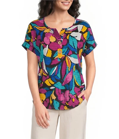 Westbound Short Sleeve Y-Neck Henley Top