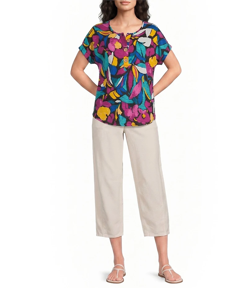 Westbound Short Sleeve Y-Neck Henley Top