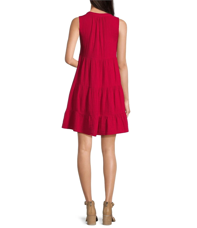 Westbound Sleeveless Button Front Tiered Dress